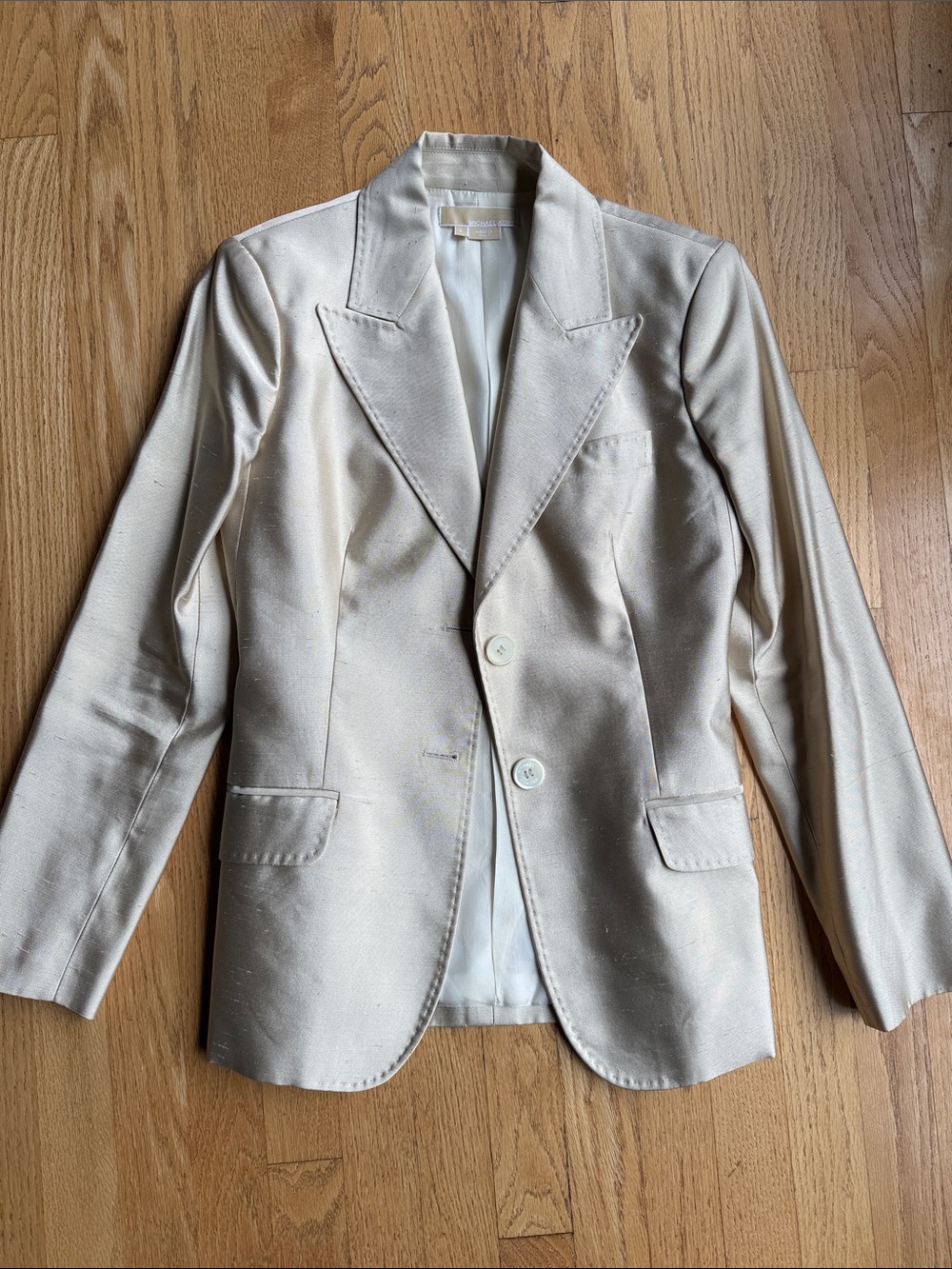 Michael Kors Cream Satin Peak-Lapel Blazer and Matching Pants
